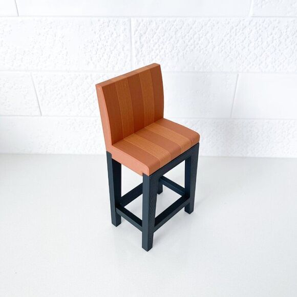 Miniature Barbie Bistro Table 4 Striped Chairs 3D Printed Dollhouse Furniture - Picture 2 of 7